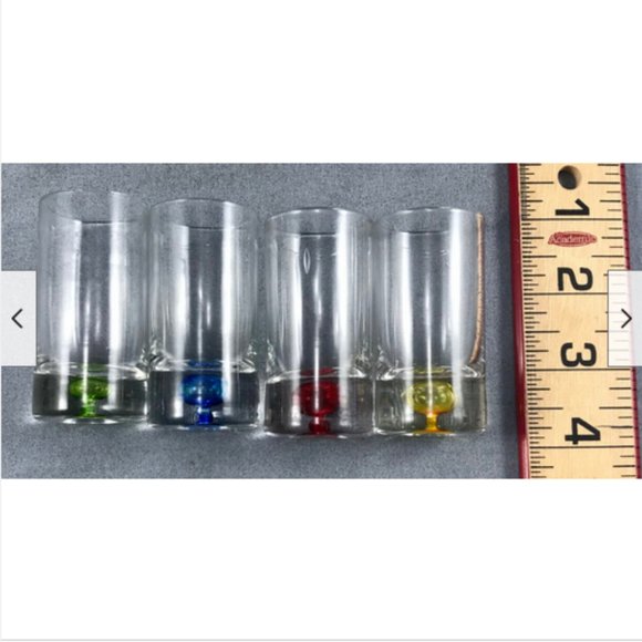 Set 4 Hand Blown Multi Coloured Bubble Base Shot Glasses Barware Weighted 3" - Picture 2 of 5